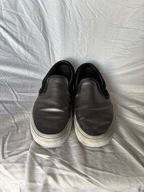 Vans Metallic Silver and Black Slip-On Loafers with White Soles W8.5 / M7